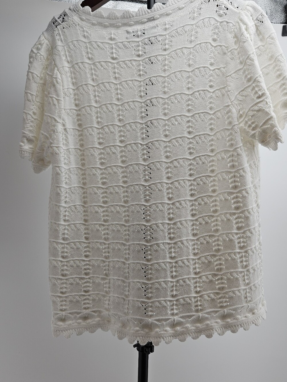 Zesica White Open Knit Crochet Sweater Top Scalloped Cottagecore Romantic - Picture 2 of 12